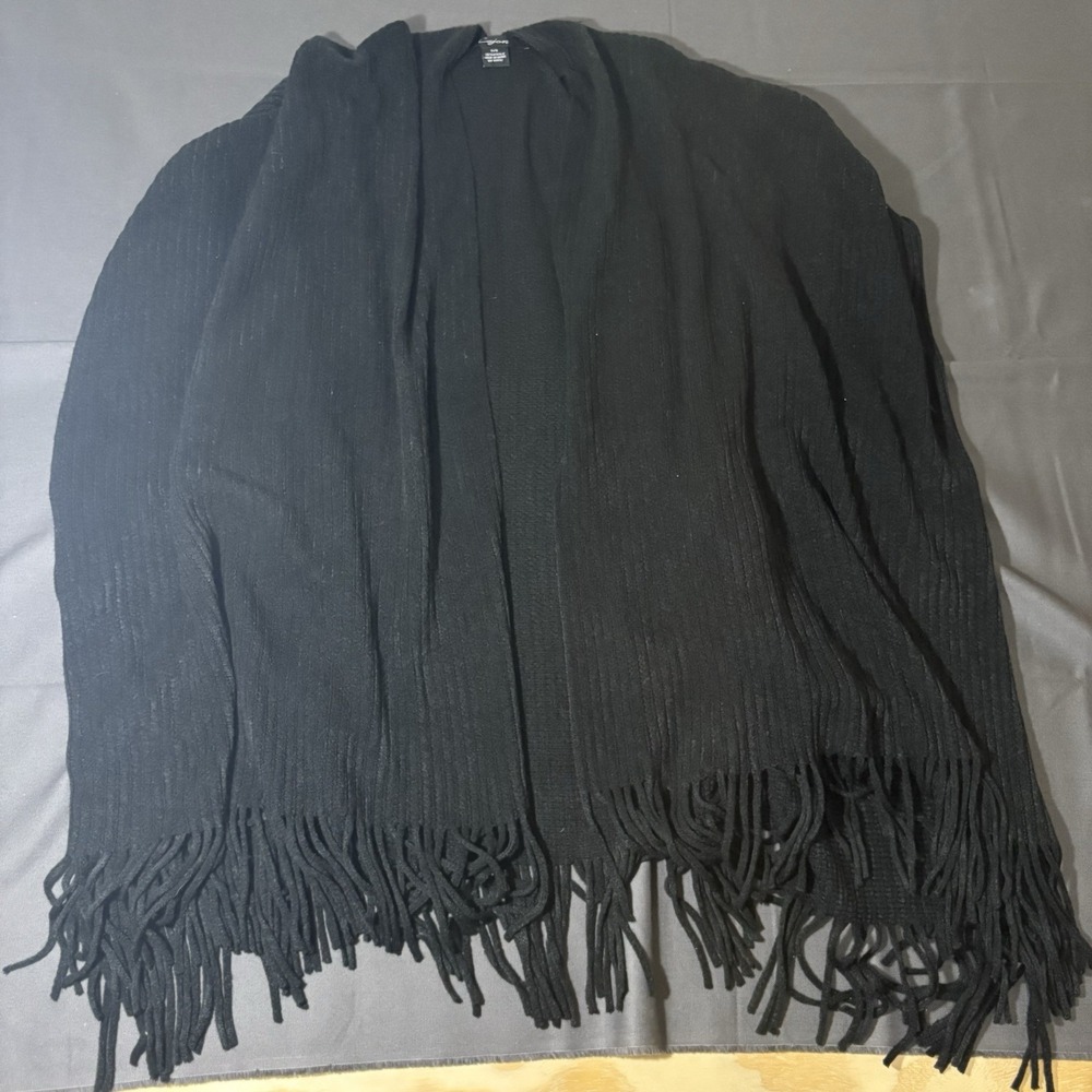 Cejan Black Fringe Cardigan Women's One Size OSPM Open Front Knit Shawl
